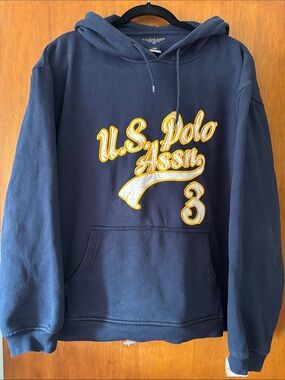 Y2K men’s comfy U.S. Polo Assn. Navy Hooded Sweatshirt with Embroidered Logo